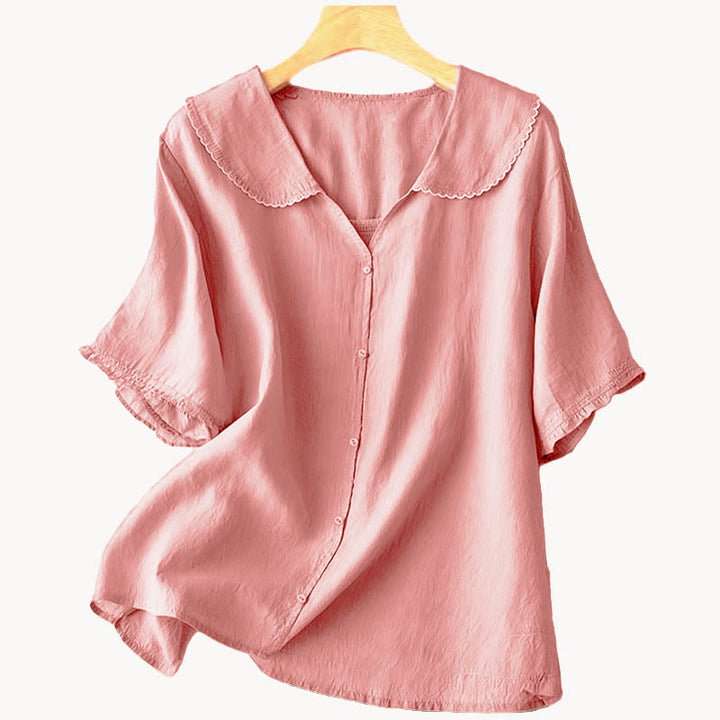 Camicia da donna casual con bottoni e collo medio, manica corta e semplice, motivo Buddha Stones - image 25
