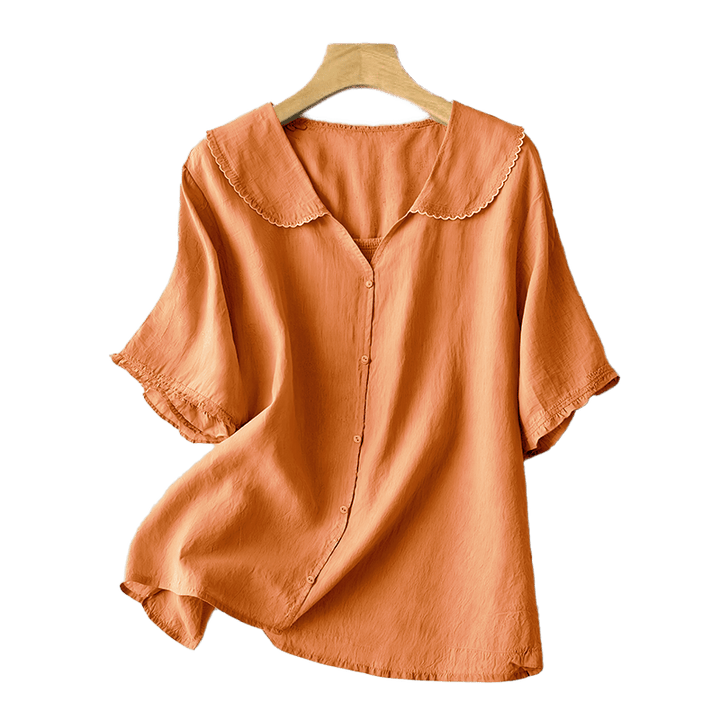 Camicia da donna casual con bottoni e collo medio, manica corta e semplice, motivo Buddha Stones - image 10