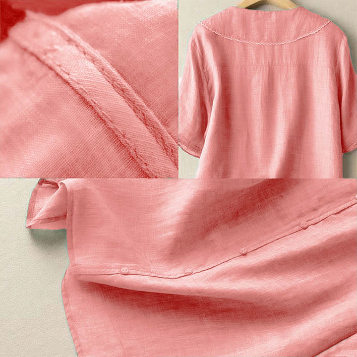 Camicia da donna casual con bottoni e collo medio, manica corta e semplice, motivo Buddha Stones - image 27