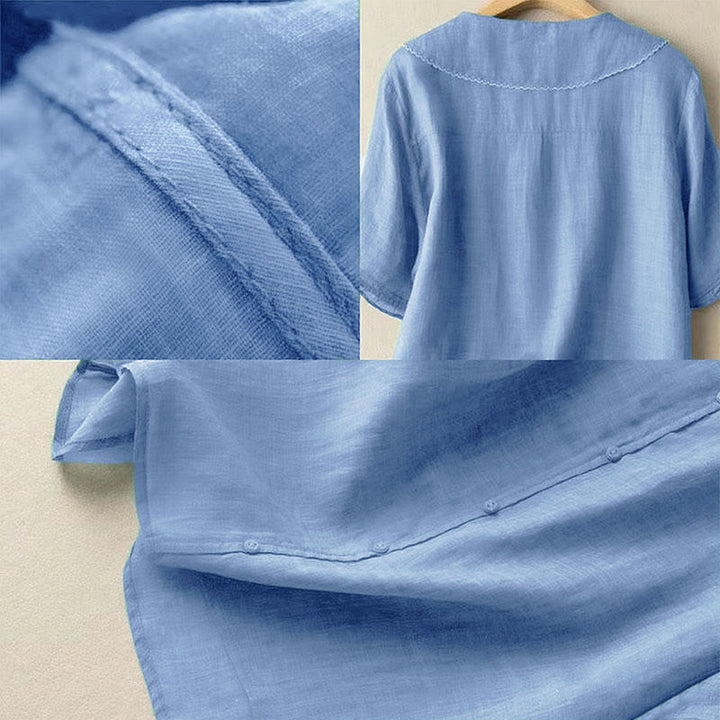 Camicia da donna casual con bottoni e collo medio, manica corta e semplice, motivo Buddha Stones - image 14