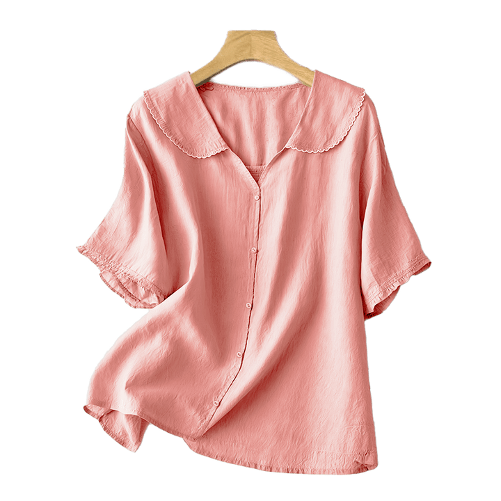 Camicia da donna casual con bottoni e collo medio, manica corta e semplice, motivo Buddha Stones - image 28