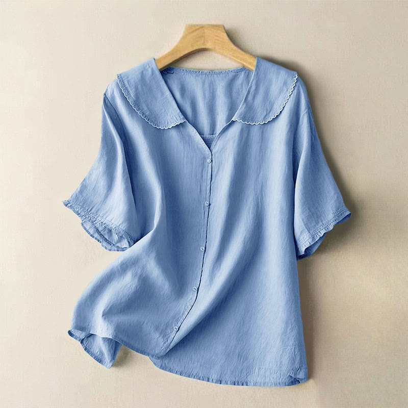 Camicia da donna casual con bottoni e collo medio, manica corta e semplice, motivo Buddha Stones - Blu fiordaliso - US12, UK/AU16, EU44 (2XL) - image 11
