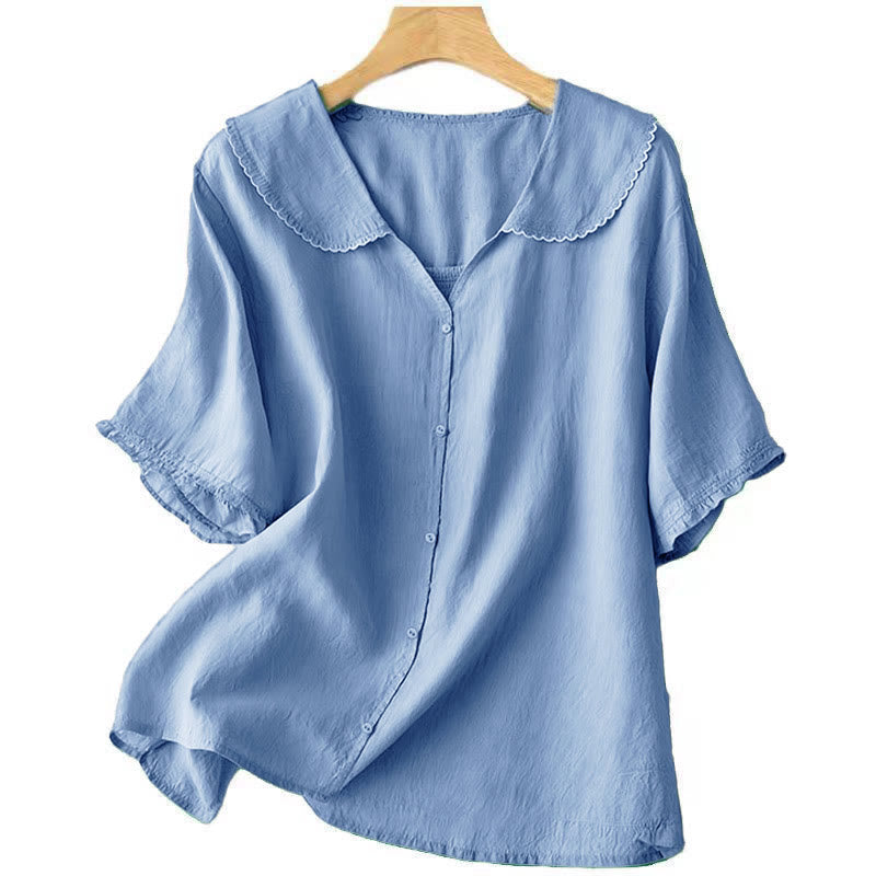 Camicia da donna casual con bottoni e collo medio, manica corta e semplice, motivo Buddha Stones - image 17