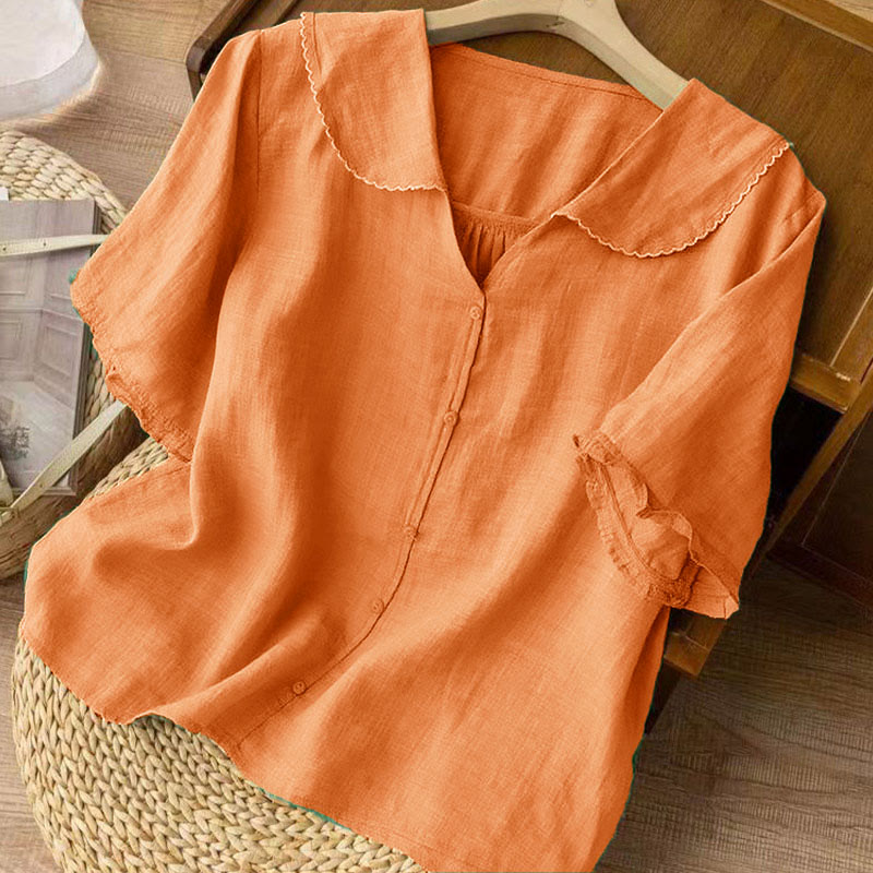 Camicia da donna casual con bottoni e collo medio, manica corta e semplice, motivo Buddha Stones - image 10