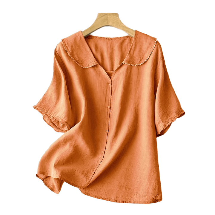 Camicia da donna casual con bottoni e collo medio, manica corta e semplice, motivo Buddha Stones - image 11