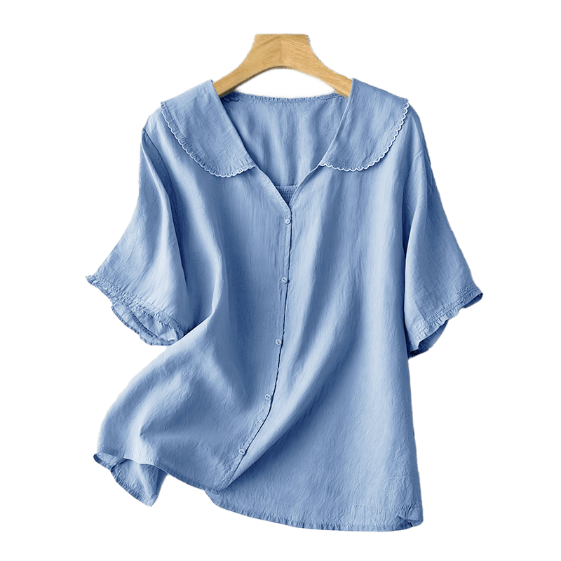 Camicia da donna casual con bottoni e collo medio, manica corta e semplice, motivo Buddha Stones - image 14