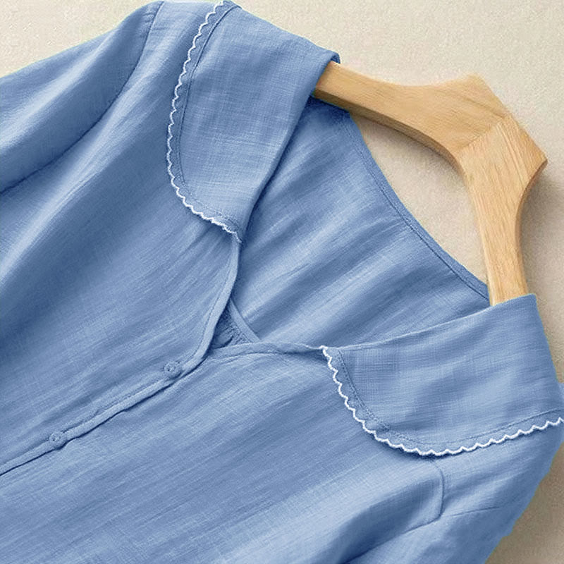 Camicia da donna casual con bottoni e collo medio, manica corta e semplice, motivo Buddha Stones - image 12