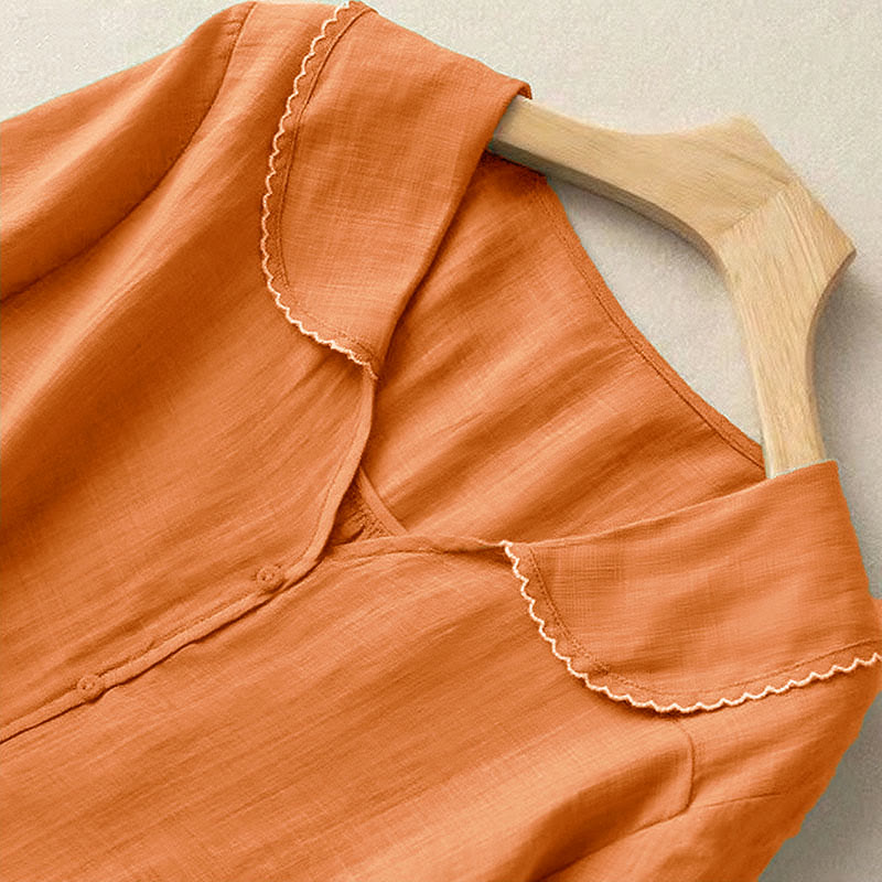 Camicia da donna casual con bottoni e collo medio, manica corta e semplice, motivo Buddha Stones - image 9