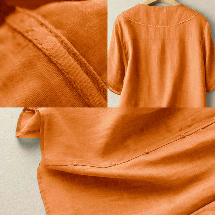 Camicia da donna casual con bottoni e collo medio, manica corta e semplice, motivo Buddha Stones - image 7