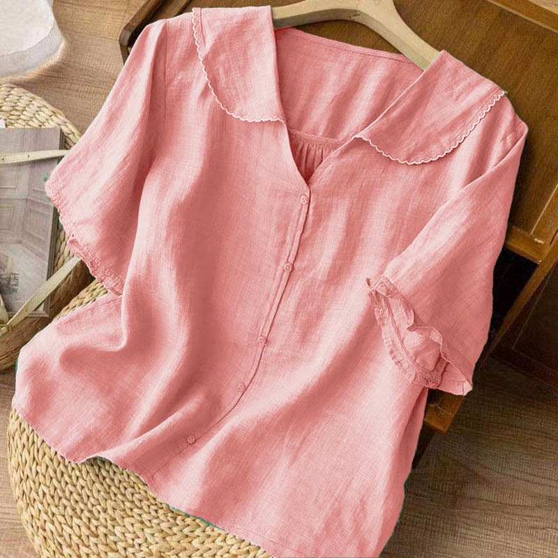 Camicia da donna casual con bottoni e collo medio, manica corta e semplice, motivo Buddha Stones - image 23