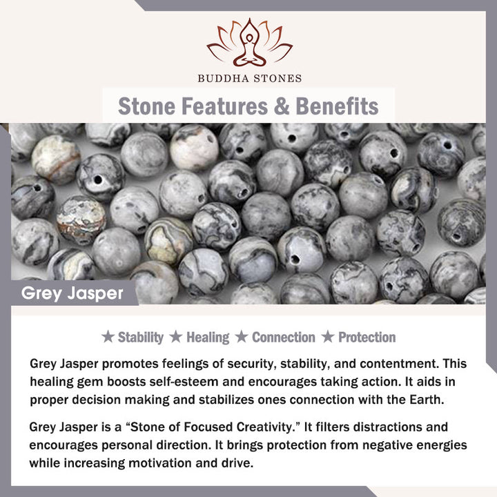 Braccialetto curativo con perline di diaspro grigio naturale e calcedonio Buddha Stones Calico Cat - image 8