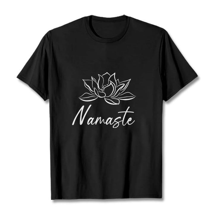 Maglietta in cotone con motivo Buddha Stones, semplice fiore di loto e meditazione Namaste - Nero - 2XL - image 1
