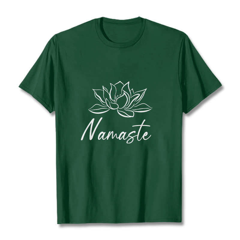 Maglietta in cotone con motivo Buddha Stones, semplice fiore di loto e meditazione Namaste - Verde foresta - 2XL - image 11