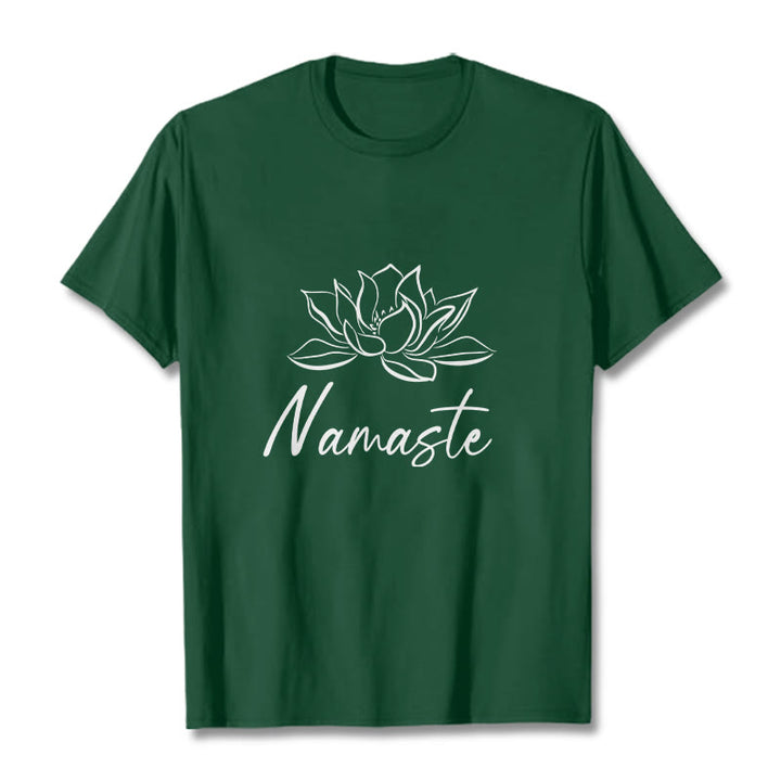 Maglietta in cotone con motivo Buddha Stones, semplice fiore di loto e meditazione Namaste - Verde foresta - 2XL - image 11