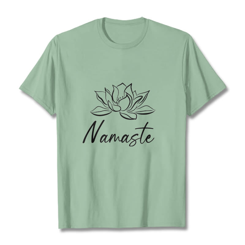 Maglietta in cotone con motivo Buddha Stones, semplice fiore di loto e meditazione Namaste - Verde pallido - 2XL - image 15