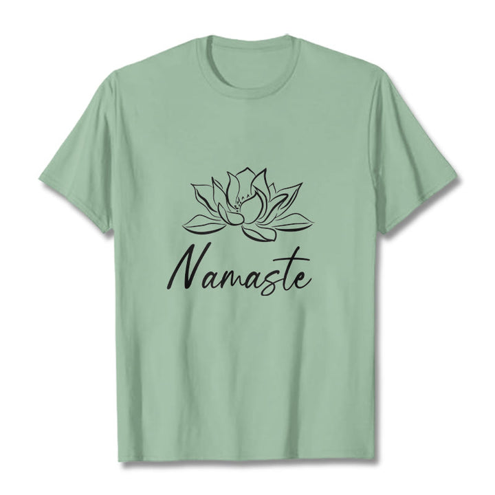 Maglietta in cotone con motivo Buddha Stones, semplice fiore di loto e meditazione Namaste - Verde pallido - 2XL - image 15