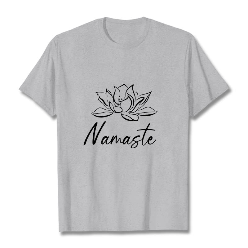 Maglietta in cotone con motivo Buddha Stones, semplice fiore di loto e meditazione Namaste - Grigio chiaro - 2XL - image 20