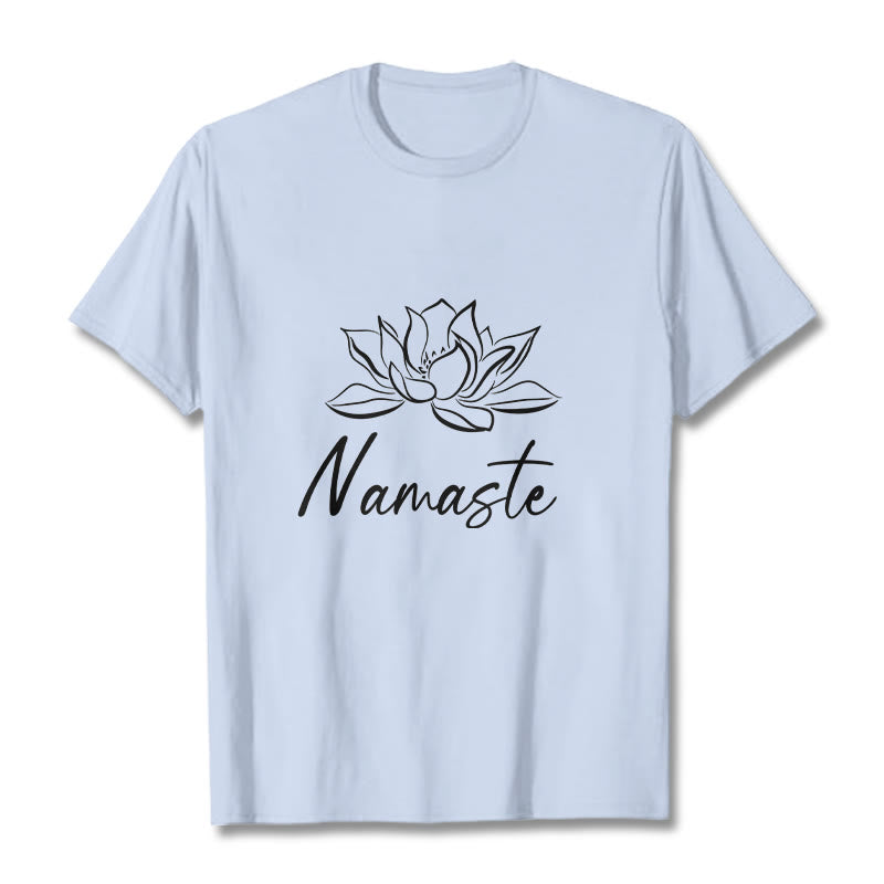 Maglietta in cotone con motivo Buddha Stones, semplice fiore di loto e meditazione Namaste - Ciano chiaro - 2XL - image 19