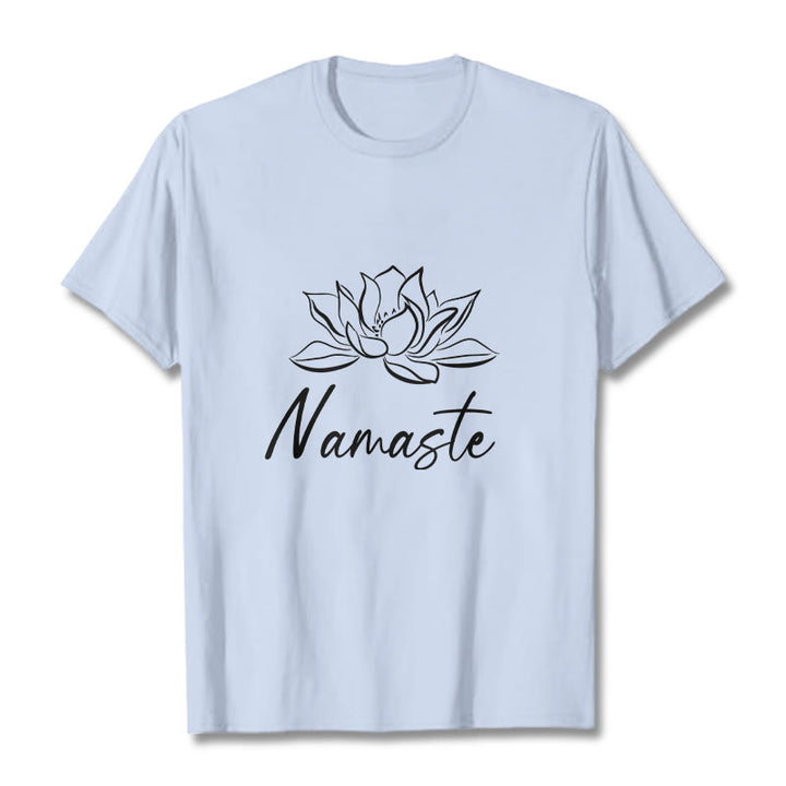 Maglietta in cotone con motivo Buddha Stones, semplice fiore di loto e meditazione Namaste - Ciano chiaro - 2XL - image 19