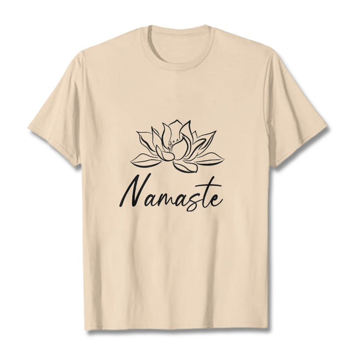 Maglietta in cotone con motivo Buddha Stones, semplice fiore di loto e meditazione Namaste - Biscotto - 2XL - image 9