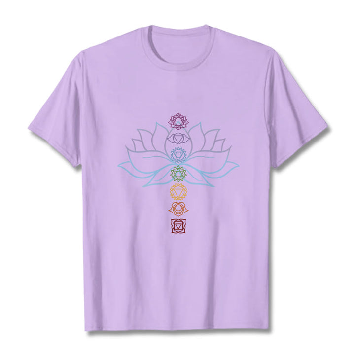 Maglietta in cotone per meditazione Buddha Stones, tonalità pastello, fiore di loto, simboli dei chakra - Prugna - 2XL - image 16