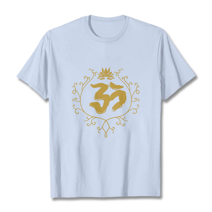 Maglietta in cotone con motivo di meditazione Buddha Stones Om Lotus Flower Vine - Ciano chiaro - 2XL - image 19