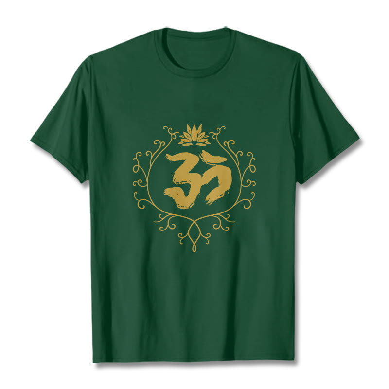 Maglietta in cotone con motivo di meditazione Buddha Stones Om Lotus Flower Vine - Verde foresta - 2XL - image 11