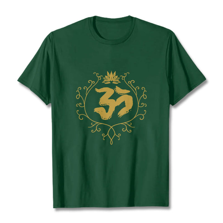 Maglietta in cotone con motivo di meditazione Buddha Stones Om Lotus Flower Vine - Verde foresta - 2XL - image 11
