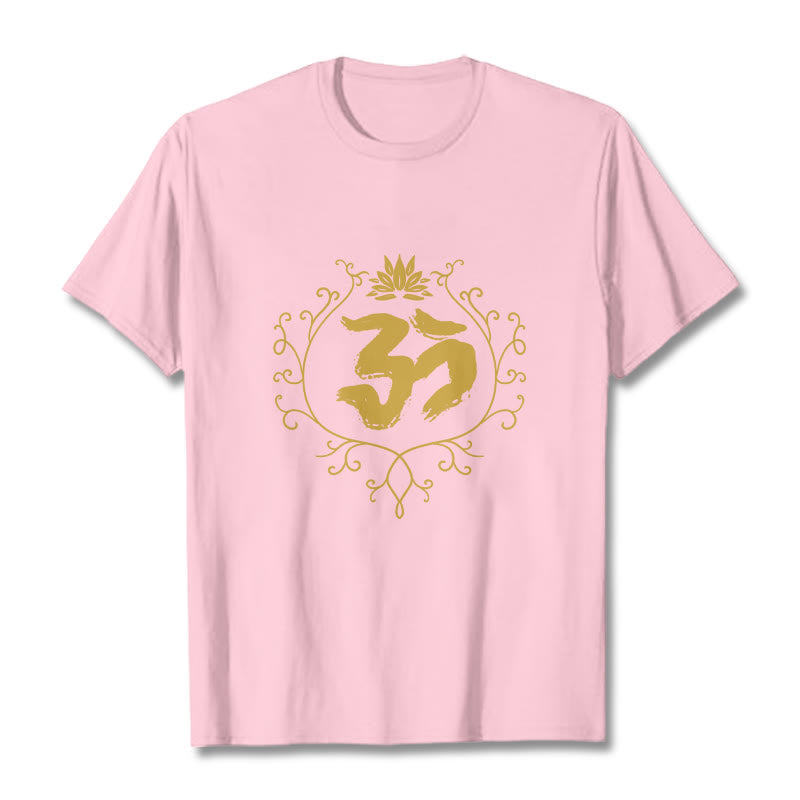 Maglietta in cotone con motivo di meditazione Buddha Stones Om Lotus Flower Vine - Rosa chiaro - 2XL - image 13