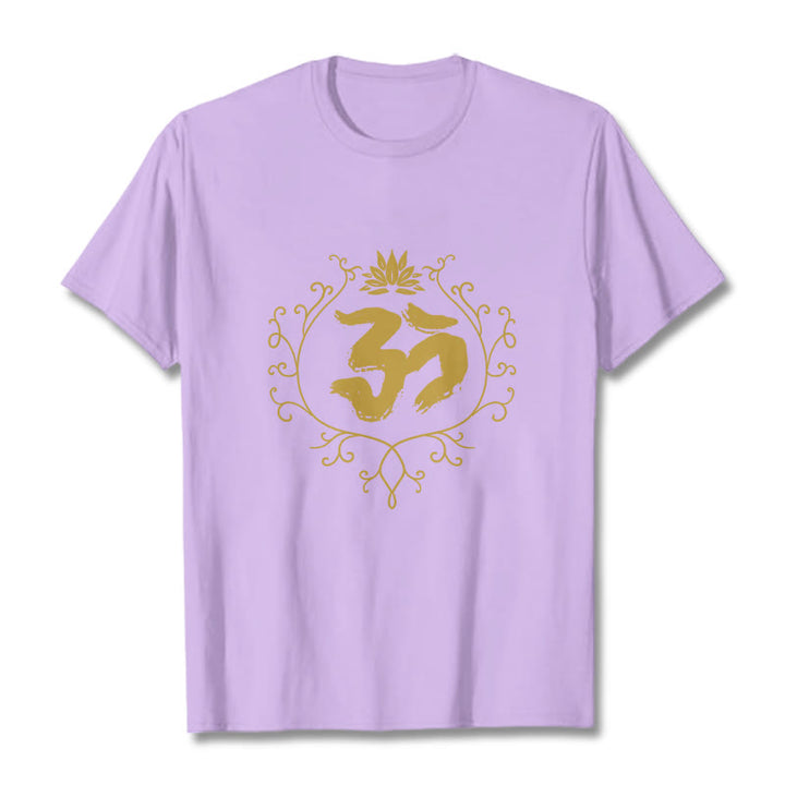 Maglietta in cotone con motivo di meditazione Buddha Stones Om Lotus Flower Vine - Prugna - 2XL - image 17