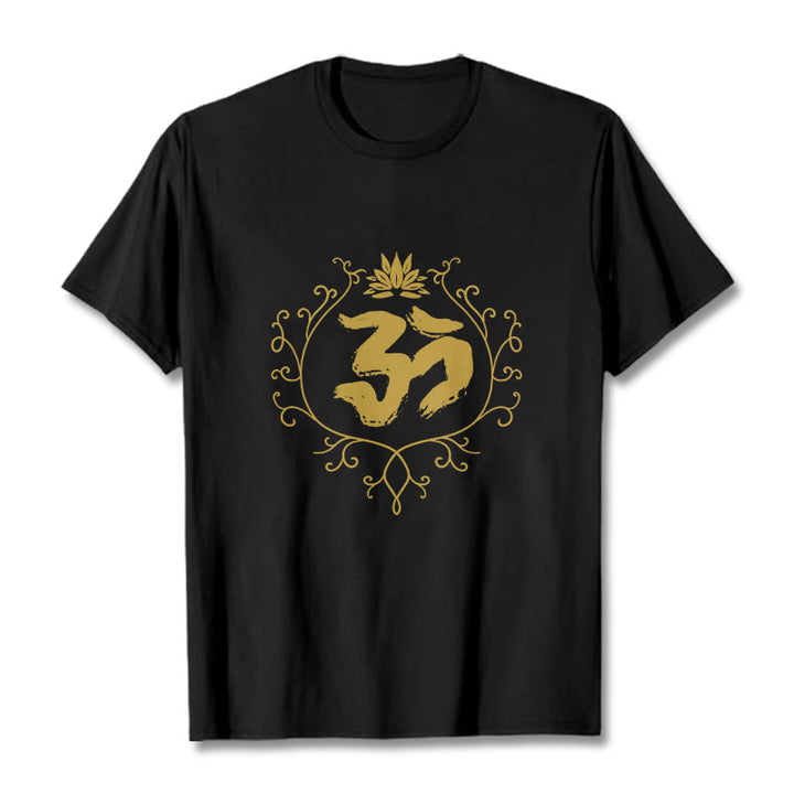 Maglietta in cotone con motivo di meditazione Buddha Stones Om Lotus Flower Vine - Nero - 2XL - image 1