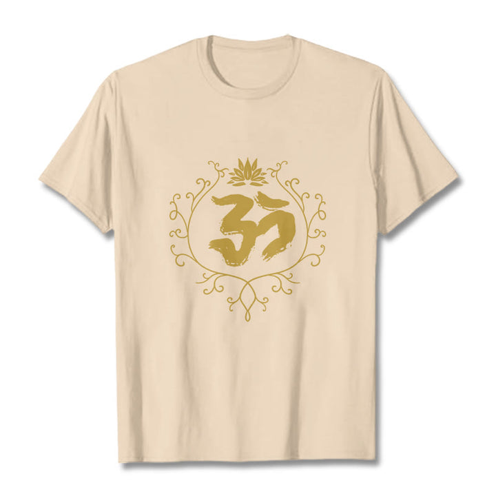Maglietta in cotone con motivo di meditazione Buddha Stones Om Lotus Flower Vine - Biscotto - 2XL - image 9