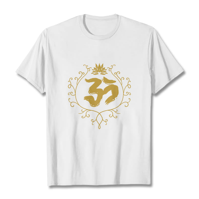 Maglietta in cotone con motivo di meditazione Buddha Stones Om Lotus Flower Vine - Bianco - 2XL - image 6