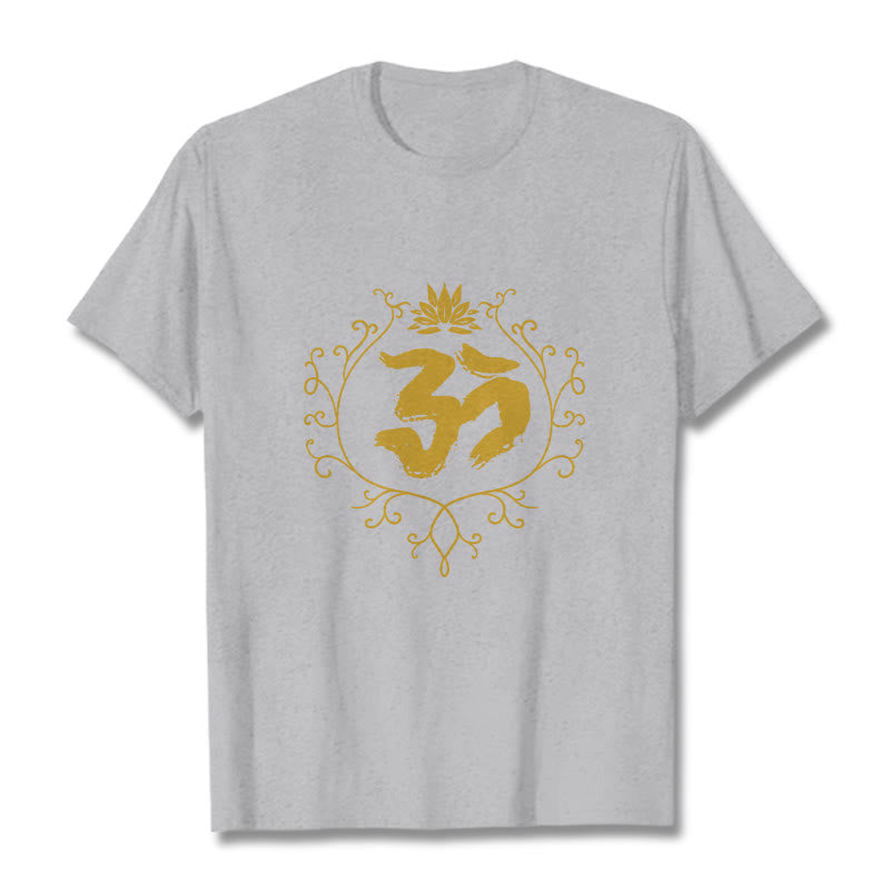 Maglietta in cotone con motivo di meditazione Buddha Stones Om Lotus Flower Vine - Grigio chiaro - 2XL - image 20
