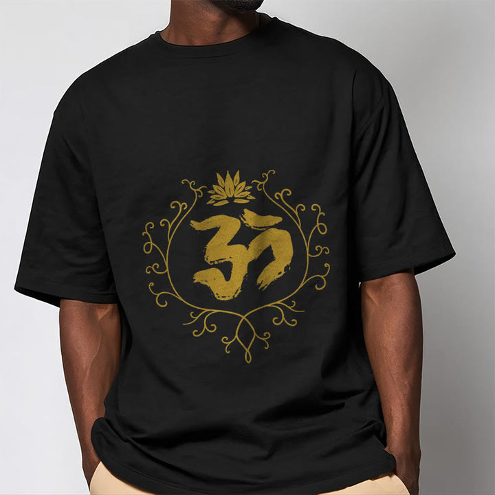 Maglietta in cotone con motivo di meditazione Buddha Stones Om Lotus Flower Vine - image 2