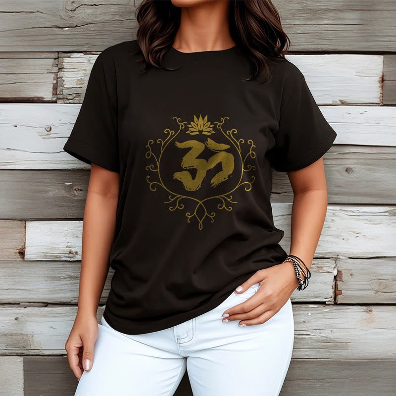 Maglietta in cotone con motivo di meditazione Buddha Stones Om Lotus Flower Vine - image 4