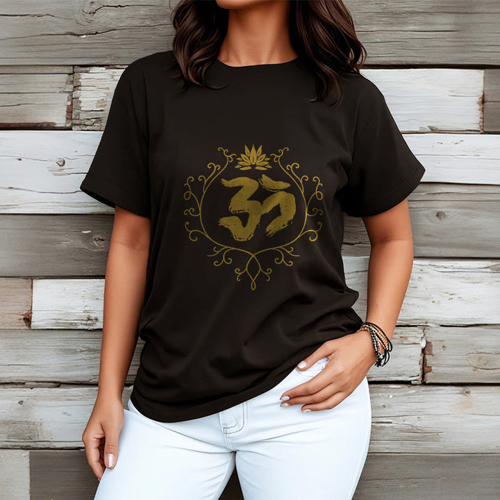 Maglietta in cotone con motivo di meditazione Buddha Stones Om Lotus Flower Vine - image 4