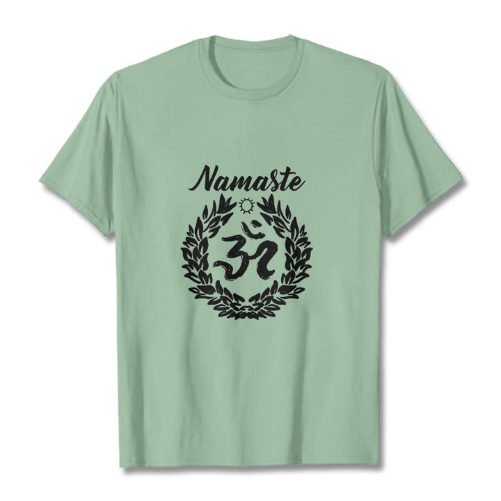 Maglietta in cotone con motivo di Buddha Stones, Om, sanscrito, Namaste - Verde pallido - 2XL - image 15