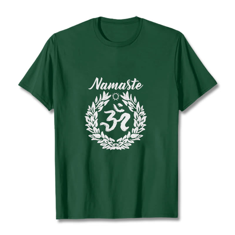 Maglietta in cotone con motivo di Buddha Stones, Om, sanscrito, Namaste - Verde foresta - 2XL - image 11