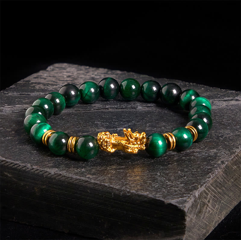 Braccialetto Pixiu Wealth Courage con perline distanziatrici in occhio di tigre di vari colori Buddha Stones - Occhio di tigre verde (circonferenza del polso: 17-19 cm) - image 1