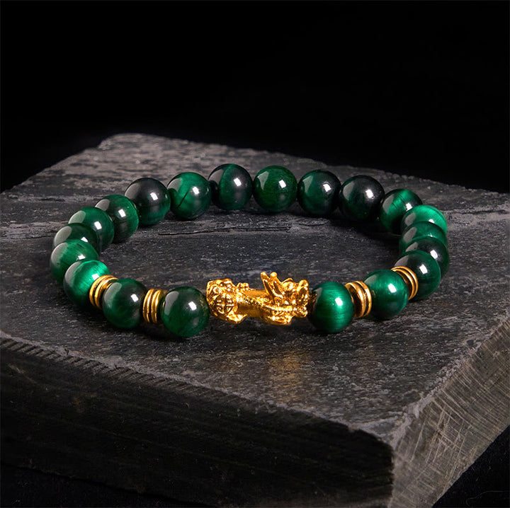 Braccialetto Pixiu Wealth Courage con perline distanziatrici in occhio di tigre di vari colori Buddha Stones - Occhio di tigre verde (circonferenza del polso: 17-19 cm) - image 1