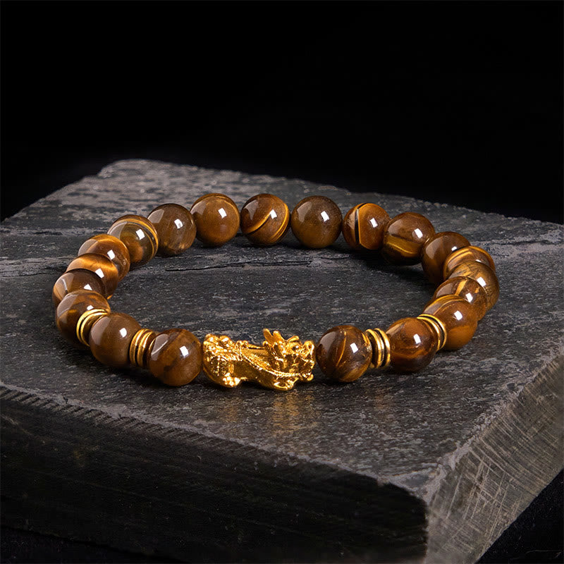 Braccialetto Pixiu Wealth Courage con perline distanziatrici in occhio di tigre di vari colori Buddha Stones - Occhio di tigre giallo (circonferenza del polso: 17-19 cm) - image 16