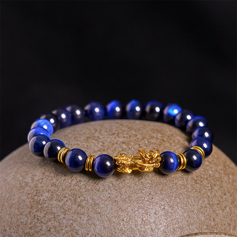 Braccialetto Pixiu Wealth Courage con perline distanziatrici in occhio di tigre di vari colori Buddha Stones - image 13