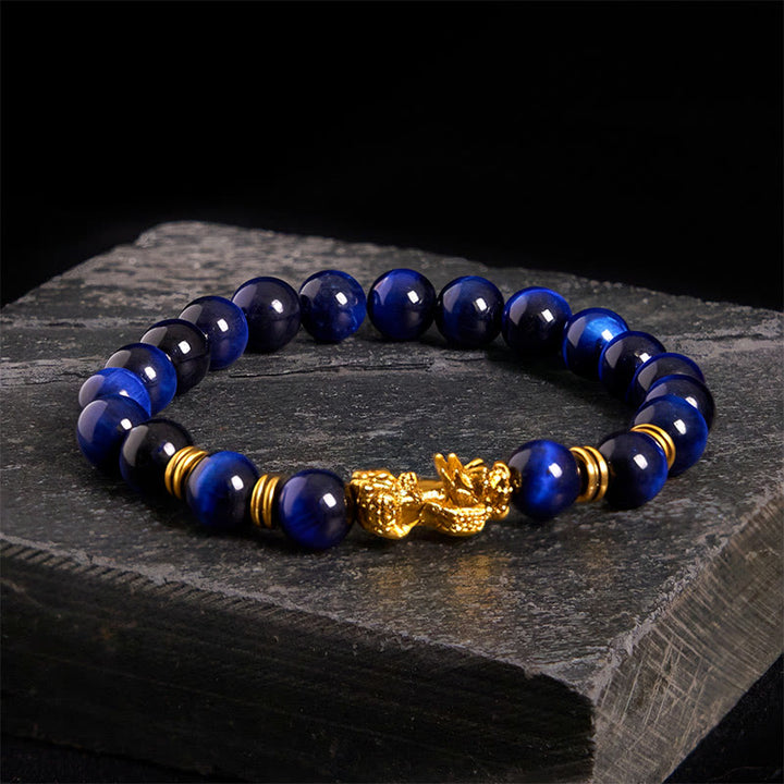 Braccialetto Pixiu Wealth Courage con perline distanziatrici in occhio di tigre di vari colori Buddha Stones - Occhio di tigre blu (circonferenza del polso: 17-19 cm) - image 11