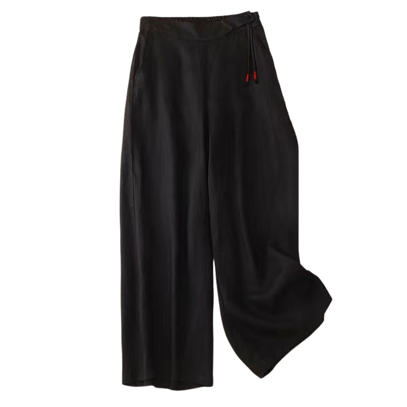 Pantaloni larghi da donna in cotone e lino con tasche, tinta unita, casual, con un bottone , Buddha Stones - image 8
