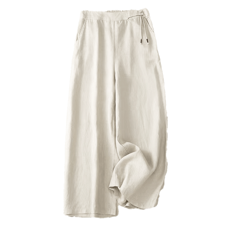 Pantaloni larghi da donna in cotone e lino con tasche, tinta unita, casual, con un bottone , Buddha Stones - image 17