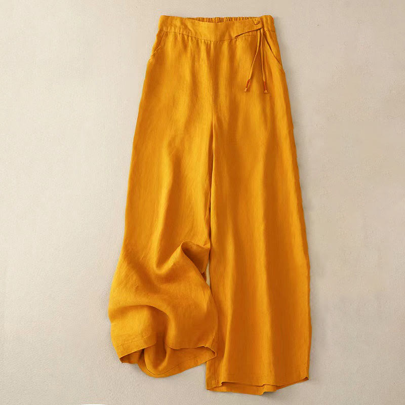 Pantaloni larghi da donna in cotone e lino con tasche, tinta unita, casual, con un bottone , Buddha Stones - Arancia - US12, UK/AU16, EU44 (3XL) - image 1