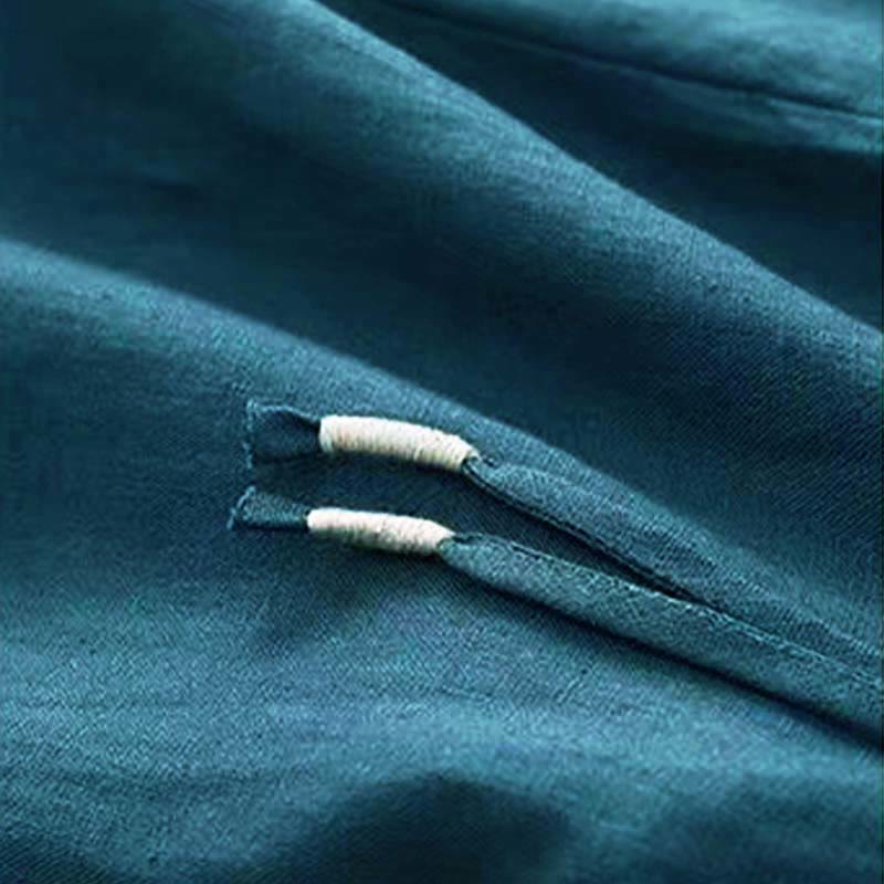 Pantaloni larghi da donna in cotone e lino con tasche, tinta unita, casual, con un bottone , Buddha Stones - image 25
