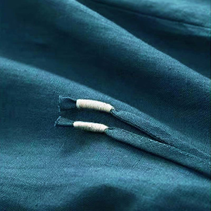 Pantaloni larghi da donna in cotone e lino con tasche, tinta unita, casual, con un bottone , Buddha Stones - image 25