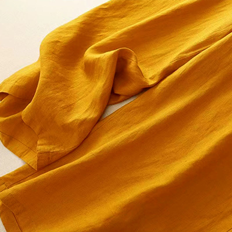 Pantaloni Capri larghi da donna con tasche, tinta unita e un bottone, modello Buddha Stones - image 5